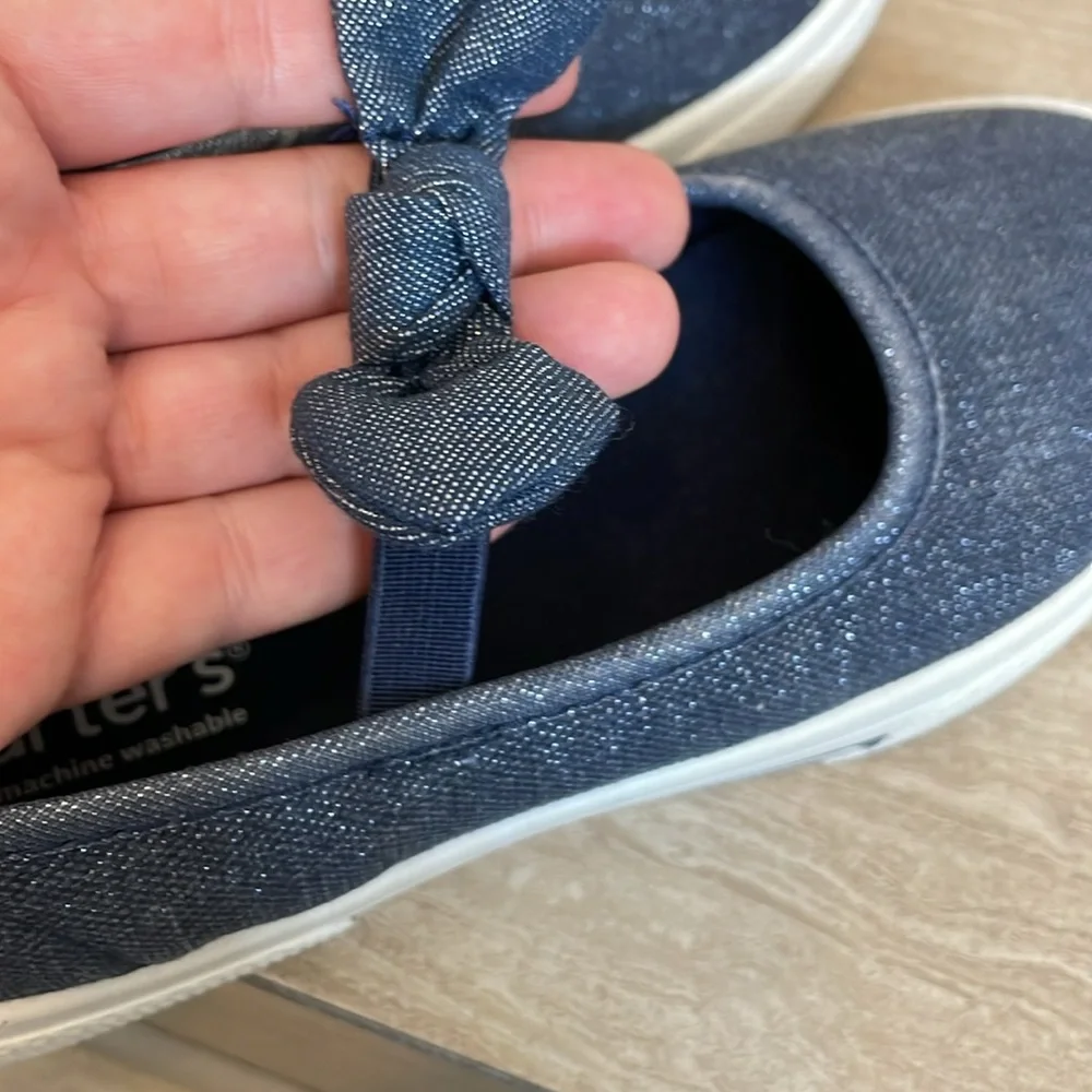CARTERS NWT Girls Size 2 Mary Jane Shoes Navy Blue White Flats Bow Casual - Picture 10 of 11